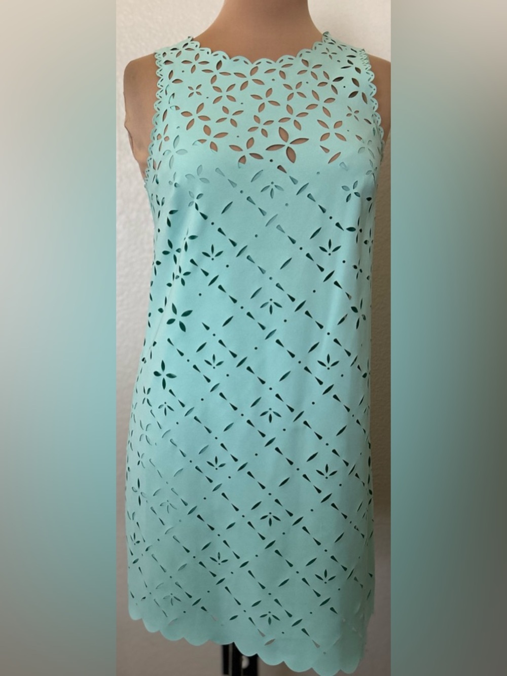 J. Crew Mint Green Laser-Cut Sleeveless Shift Dress